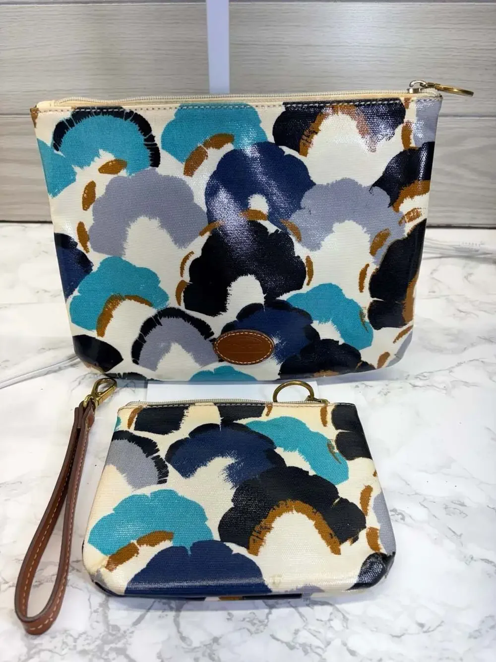 Fossil Floral Print Coated Canvas Wristlet Pouch Set